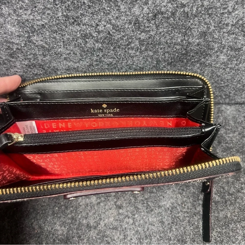 NWT Kate Spade Neda Black Pebbled Ace of Spades Zip Around Wallet